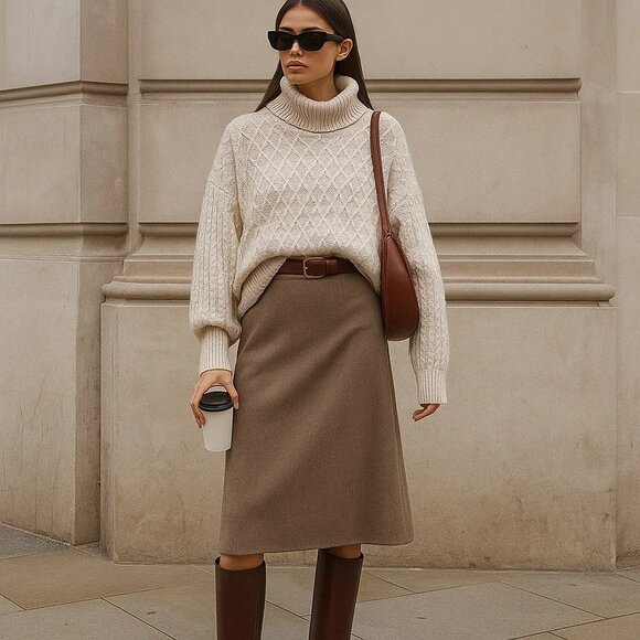 New Cable Knit Turtleneck Sweater Relaxed Fit Oversized Cozy Slouchy Loose - XL - Picture 1 of 10